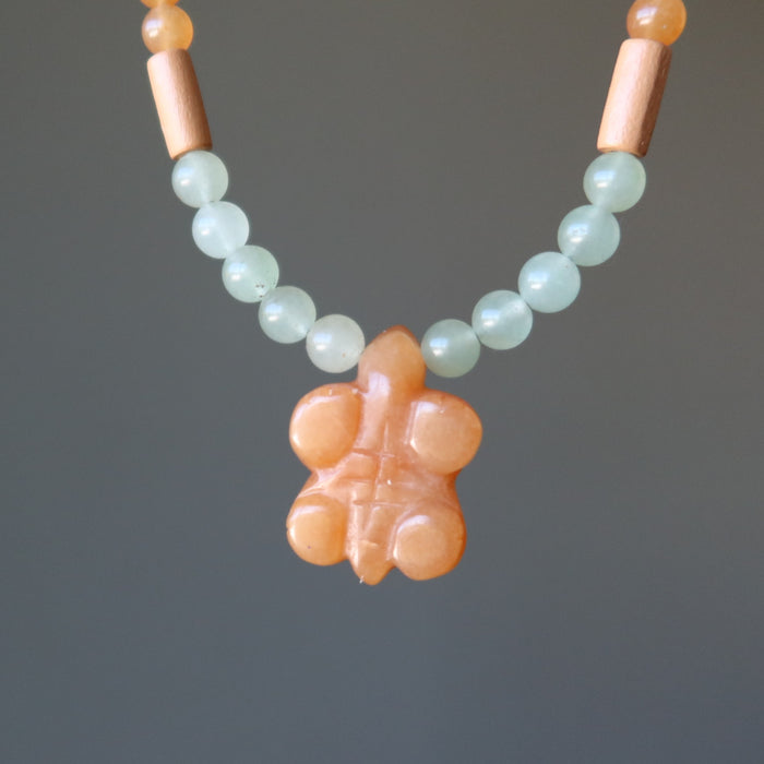 red and green aventurine turtle necklace