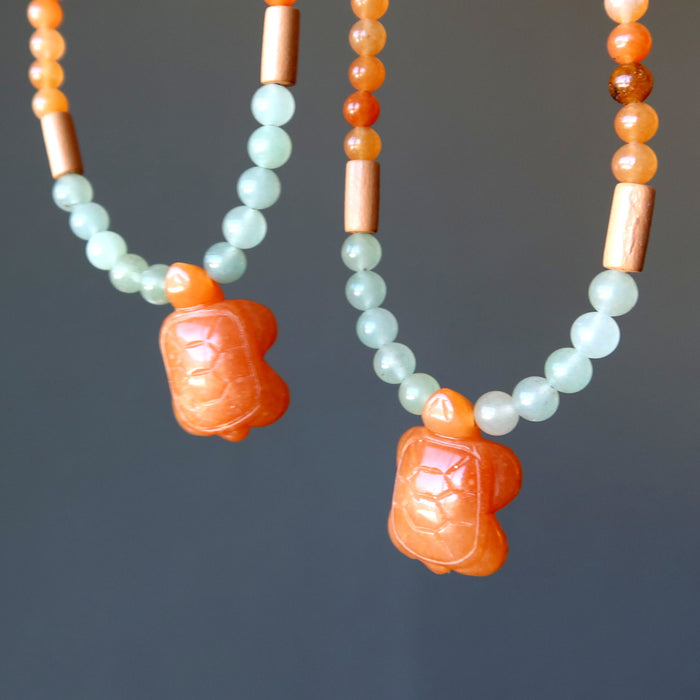 red and green aventurine turtle necklaces
