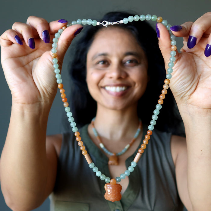 red and green aventurine turtle necklace