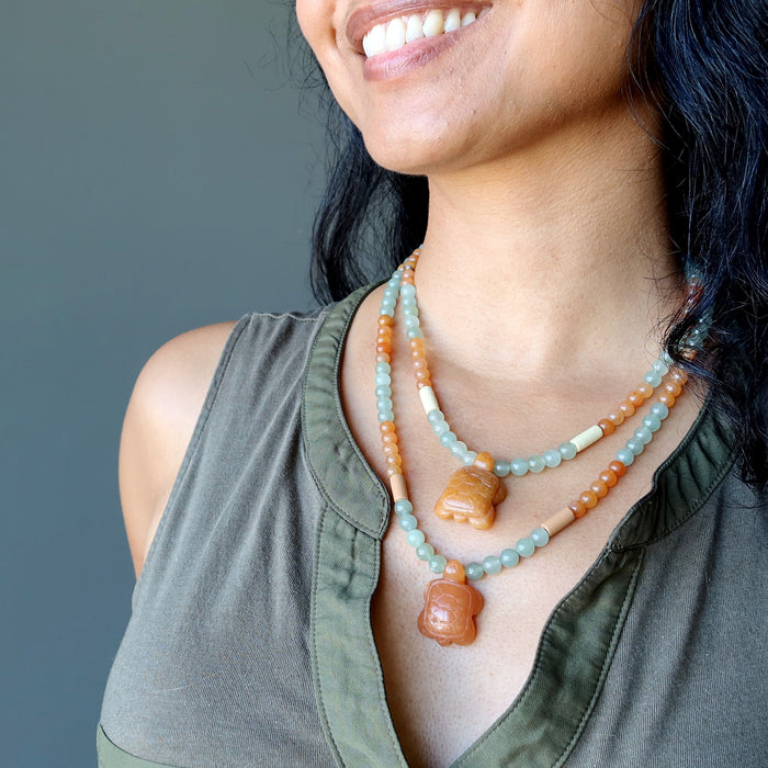 red and green aventurine turtle necklace