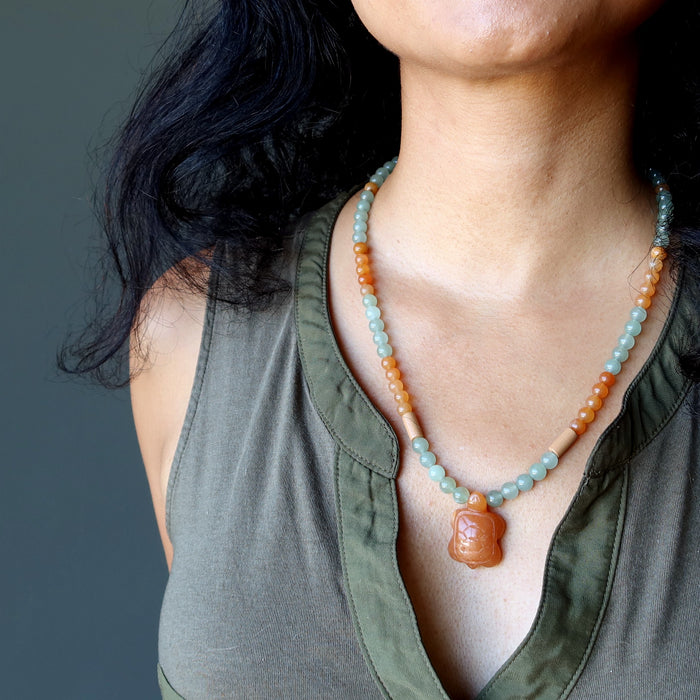 red and green aventurine turtle necklace