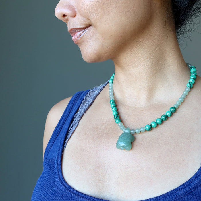 Green Aventurine Necklace Malachite Turtle Prosperity