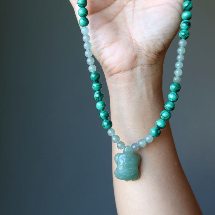 Green Aventurine Necklace Malachite Turtle Prosperity