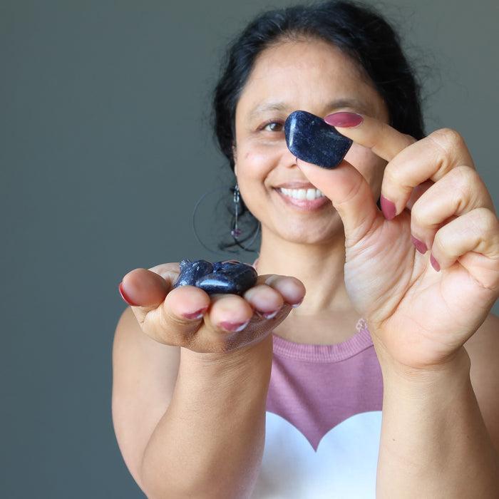 sheila of satin crystals hodling Blue Aventurine Tumbled Stone Set