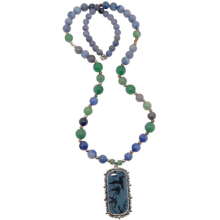 Aventurine Mixed Necklace Blue Gemstone Singing Song Birds