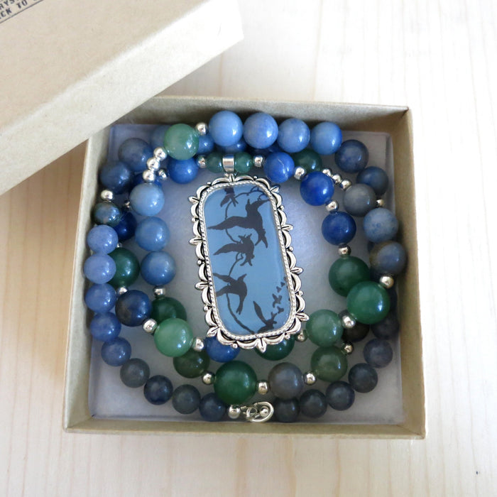 Aventurine Mixed Necklace Blue Gemstone Singing Song Birds
