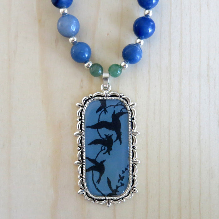 Aventurine Mixed Necklace Blue Gemstone Singing Song Birds