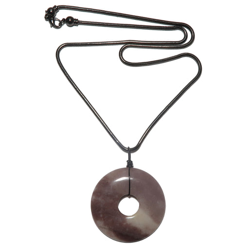 purple aventurine donut wire wrapped on gunmetal snake chain necklace