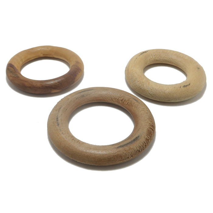 3 wooden ring stands 