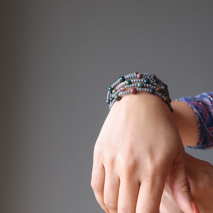 wrist modeling bloodstone wire wrap bracelet