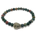 pyrite skull and round bloodstone beaded stretch bracelet