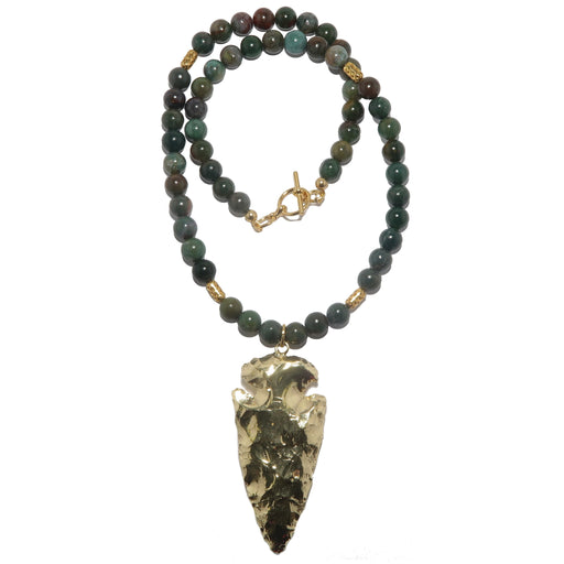 gold arrowhead bloodstone beaded necklace