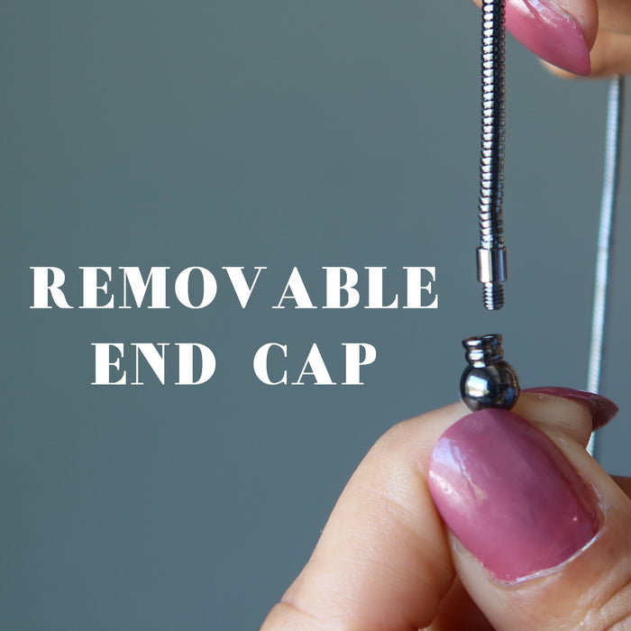 showing removable end cap of gunmetal snake chain
