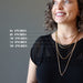 aleks of satin crystals wearing 5 gold plated brass snake chain necklaces to show the different lengths