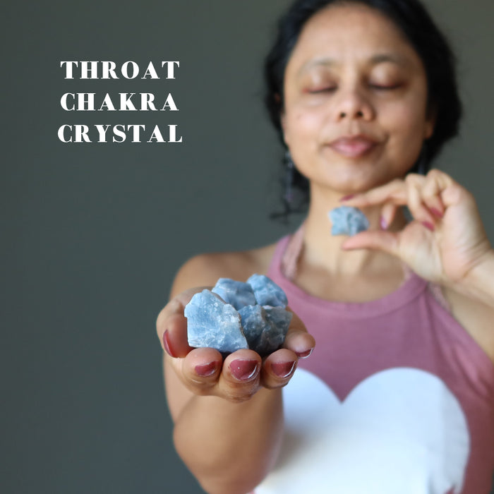 sheila of satin crystals meditate with Blue Calcite Raw Gemstone Set