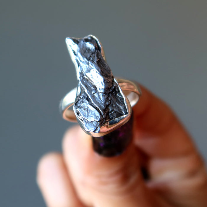 campo del cielo meteorite sterling silver ring