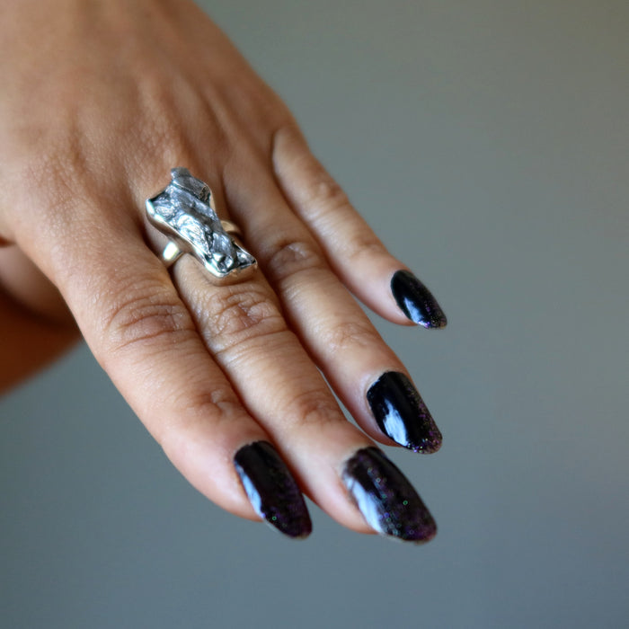 campo del cielo meteorite sterling silver ring