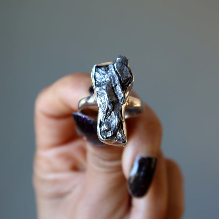 campo del cielo meteorite sterling silver ring