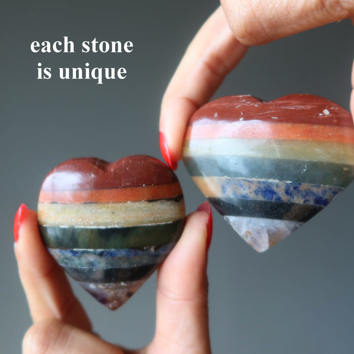 chakra layered crystal hearts