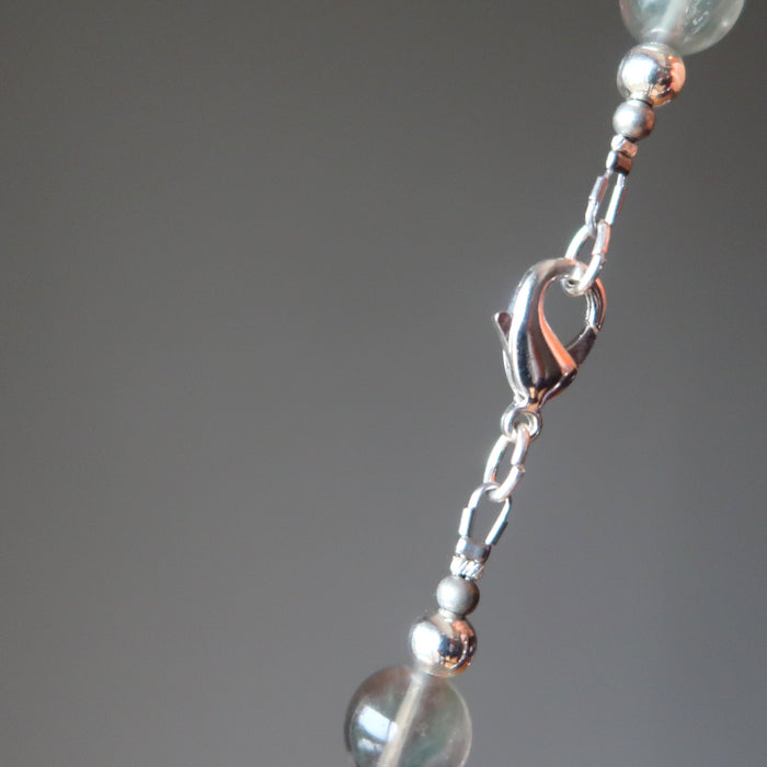 silver lobster claw clasp of the rainbow fluorite chakra tree of life necklace