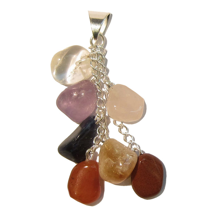 Dangling Chakra Rainbow tumbled Stone Pendant  