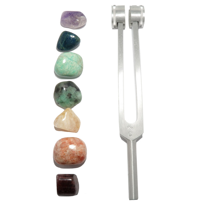 7 chakra stones and tuning fork set