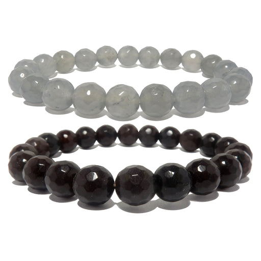 faceted gray and brown chalcedony beaded stretch bracelet set