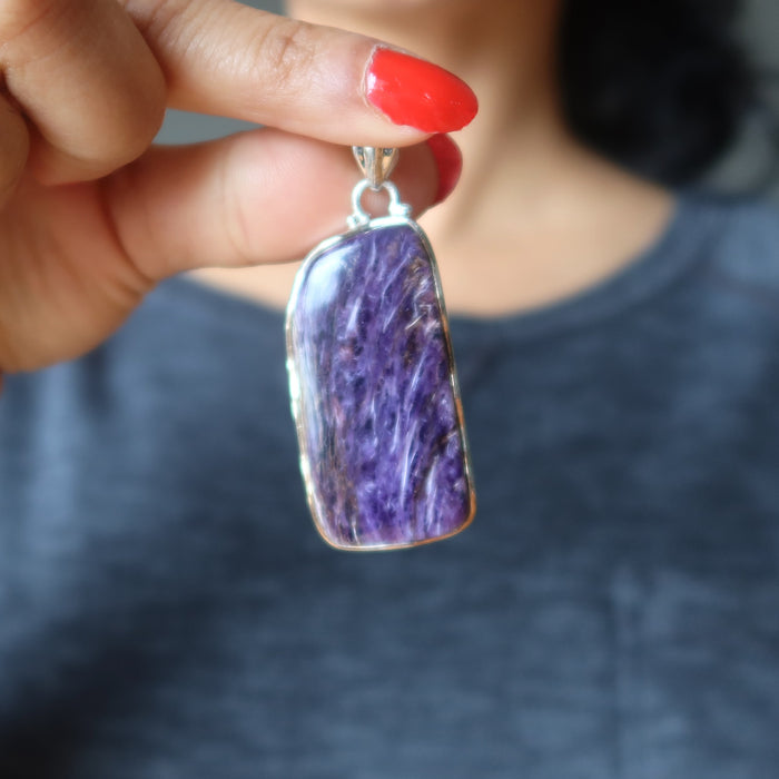 Charoite Pendant Spiritual Ecstasy Big Precious Purple Gemstone