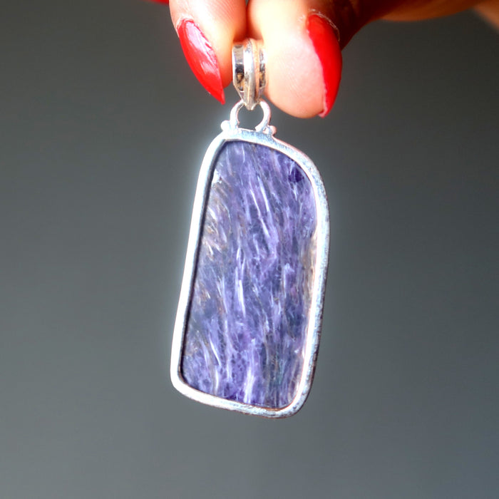 Charoite Pendant Spiritual Ecstasy Big Precious Purple Gemstone