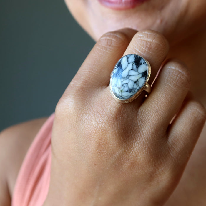 Chrysanthemum Stone Ring Sterling Silver Size 7.5