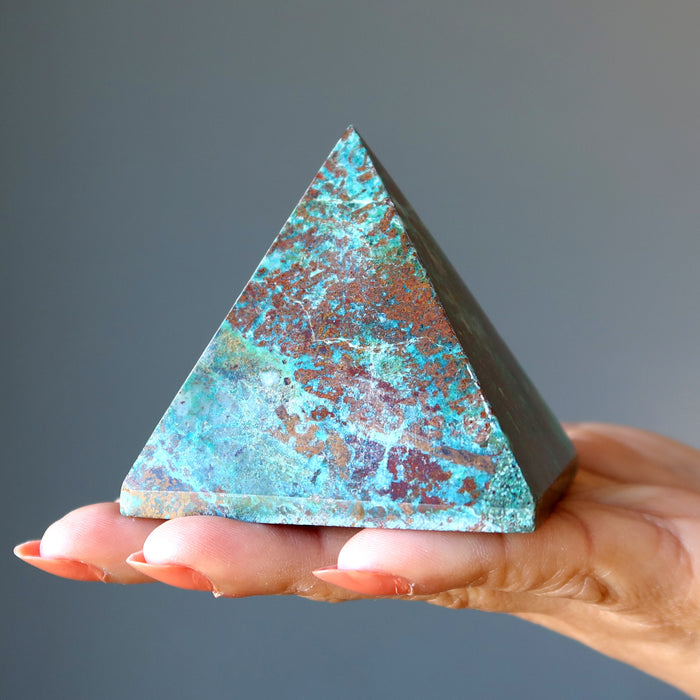 Chrysocolla Pyramid Colorful Love Blue Green Red Cuprite Crystal