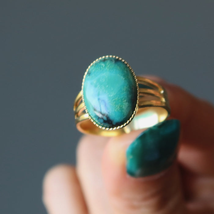 gold chrysocolla ring
