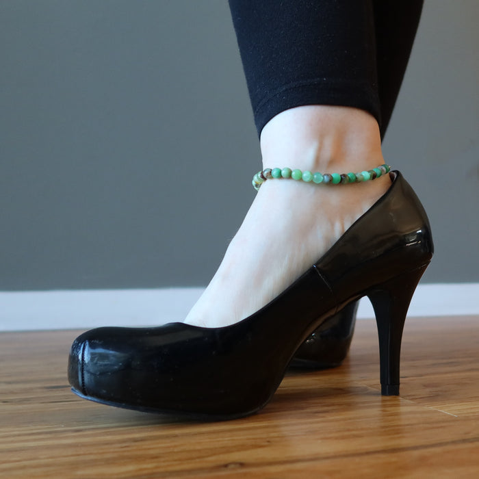 high heeled foot modeling chrysoprase anklet