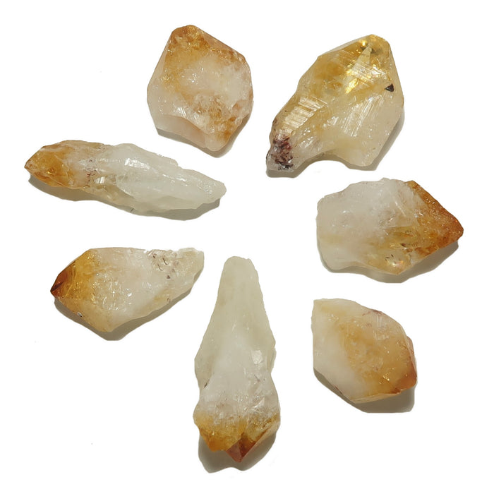 set of 7 raw yellow citrine points