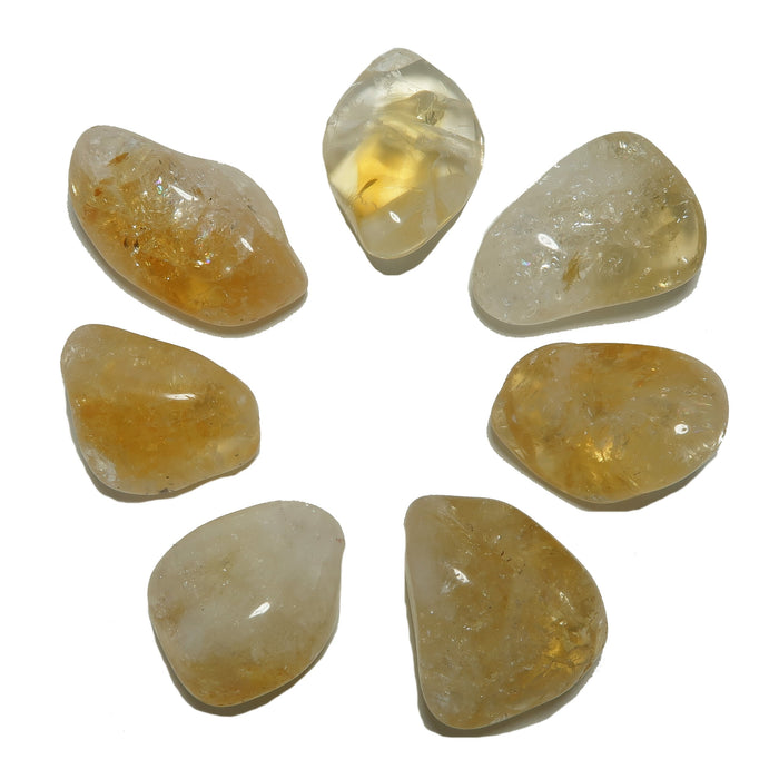 translucent yellow citrine tumbled stone set