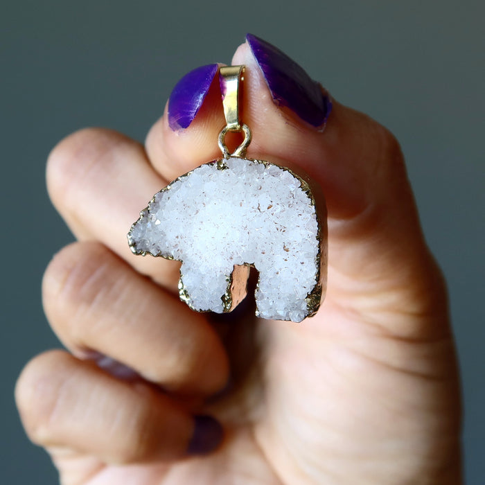 druzy quartz bear pendant