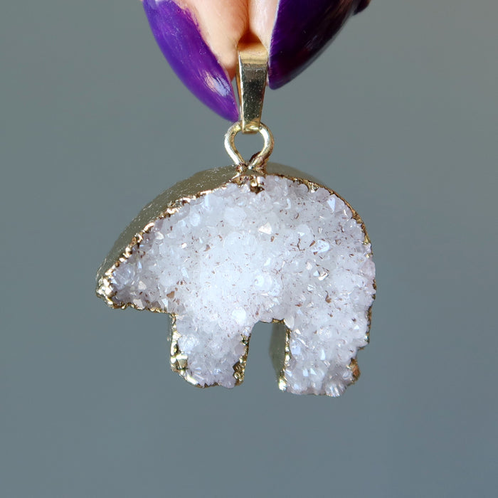 druzy quartz bear pendant