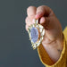 model holding 2.6 x 1.8 inches oval Druzy Amethyst Gold Leaf framed Pendant 