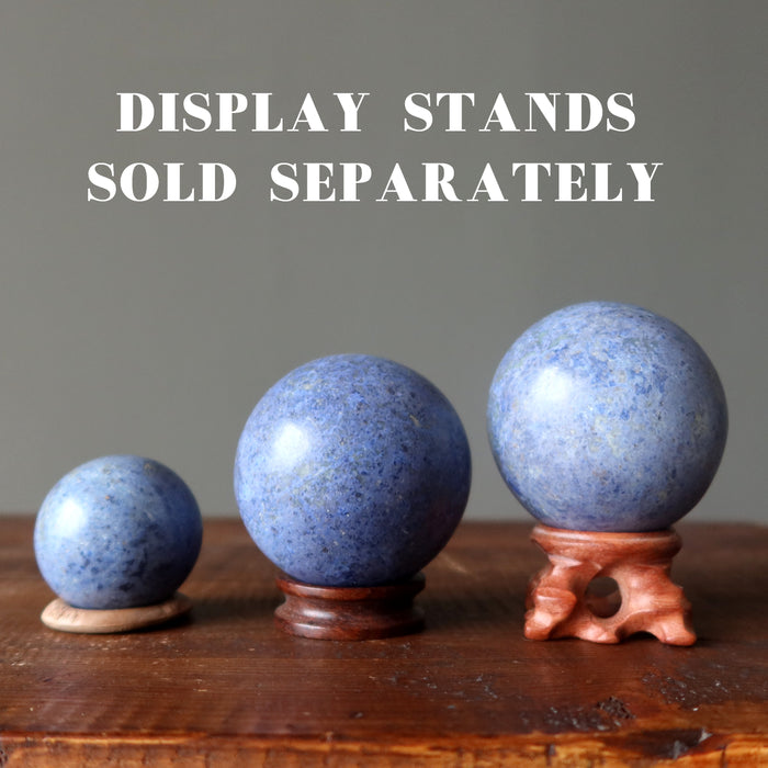 three different size blue Dumortierite Spheres on stands