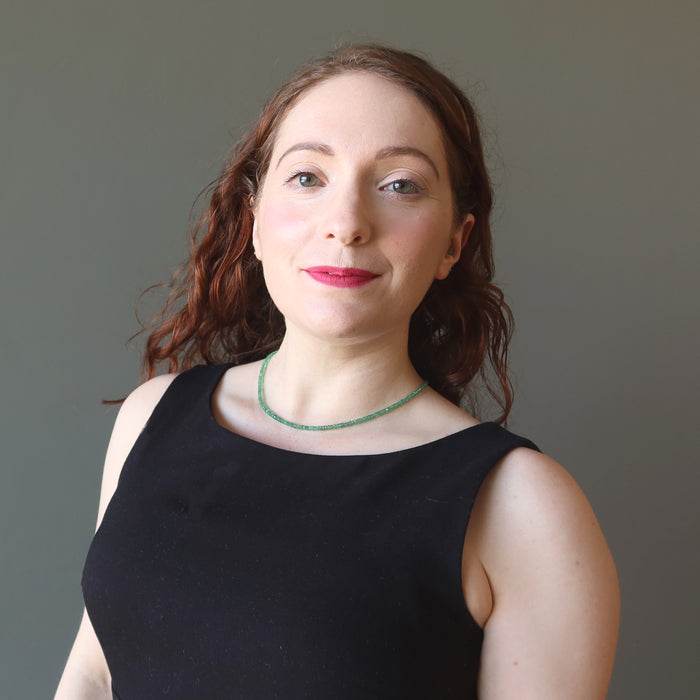 female model wearing Emerald Necklace