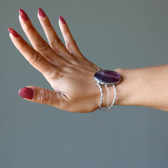 wearing Purple Fluorite Cuff Bracelet 