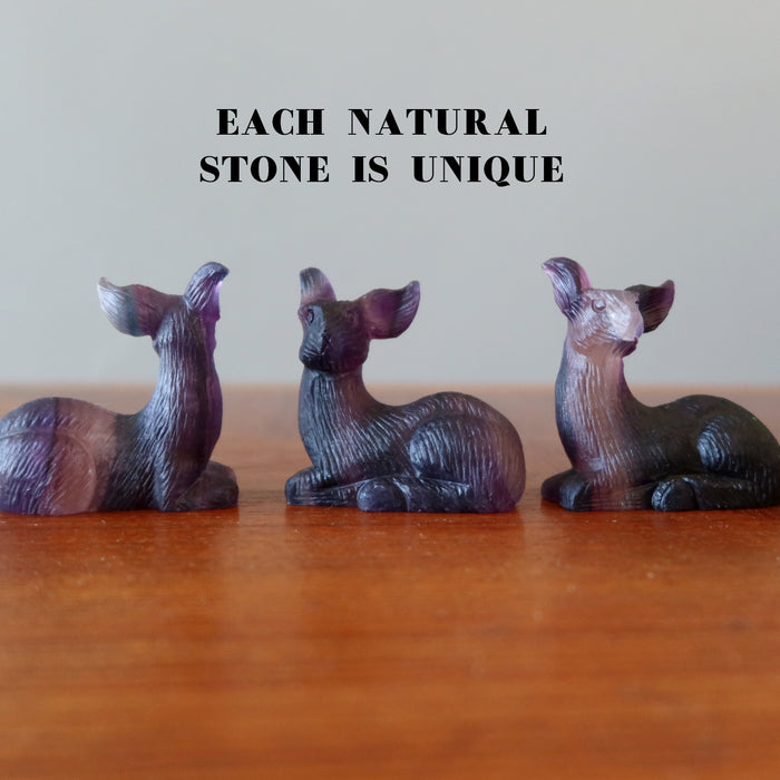 three rainbow Fluorite Deer Figurines each is unique