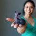 sheila of satin crystals holding rainbow Fluorite Deer Figurine