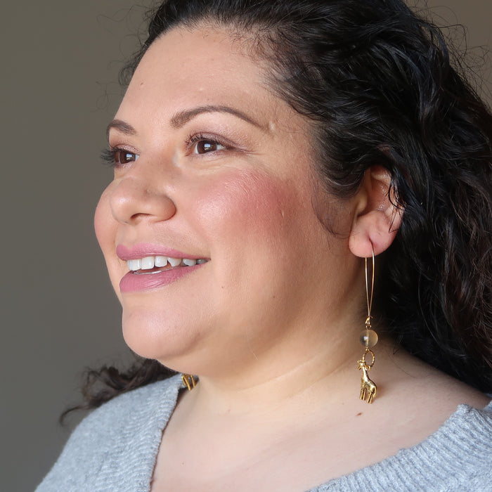 woman modeling fluorite giraffee earrings