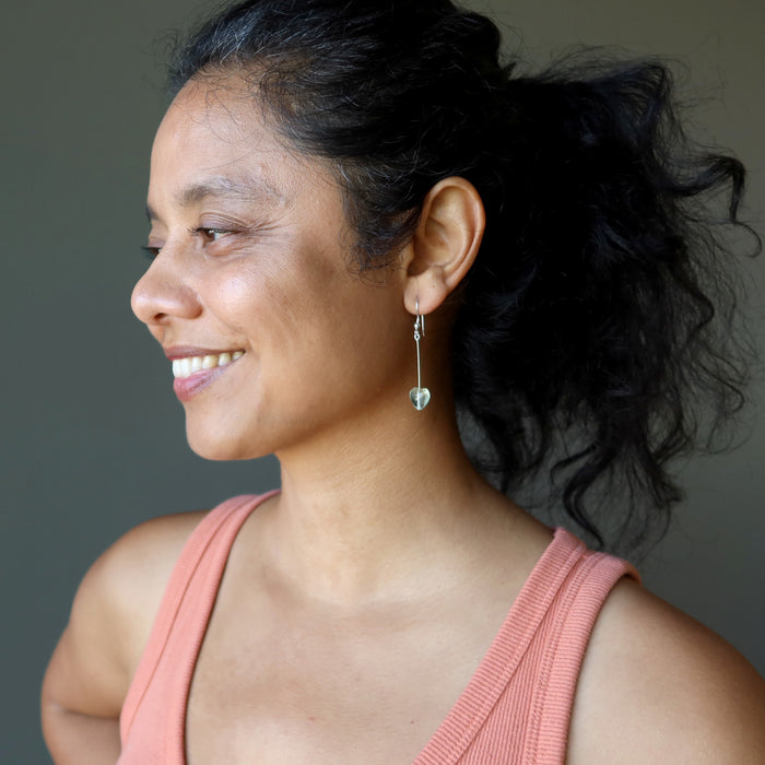 Fluorite Earrings Crystal Clear Green Heart Sterling Silver