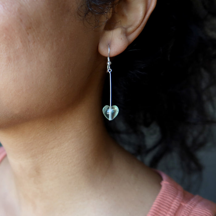 Fluorite Earrings Crystal Clear Green Heart Sterling Silver