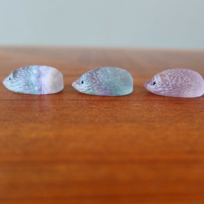 three Rainbow Fluorite Hedgehogs 
