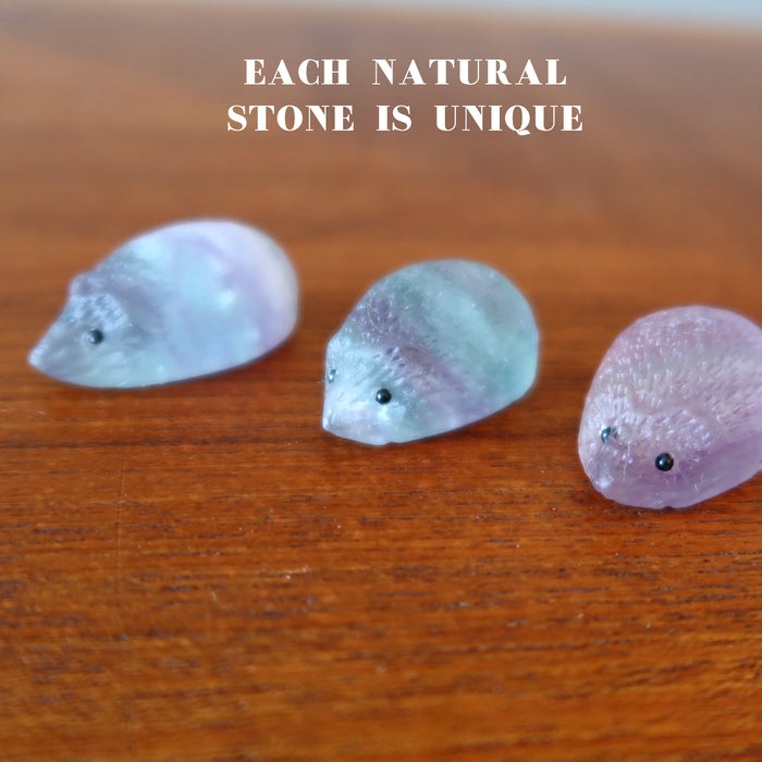 three Rainbow Fluorite Hedgehogs each is unique 