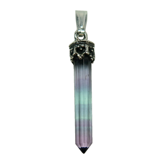 Purple Rainbow Fluorite Terminator shaped pendant on Sterling Silver