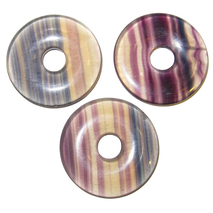 Fluorite Amulet Set of 3 Beautiful Donut Stones Meditation Charms